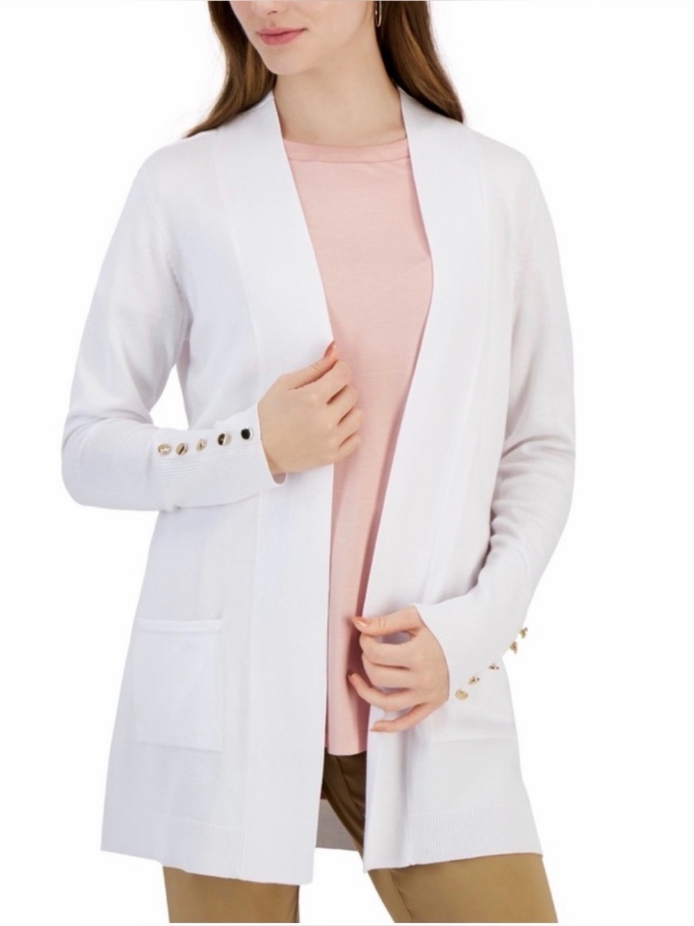 JM Collection Open-Front Button-Cuff Cardigan Sweater Size 1X
